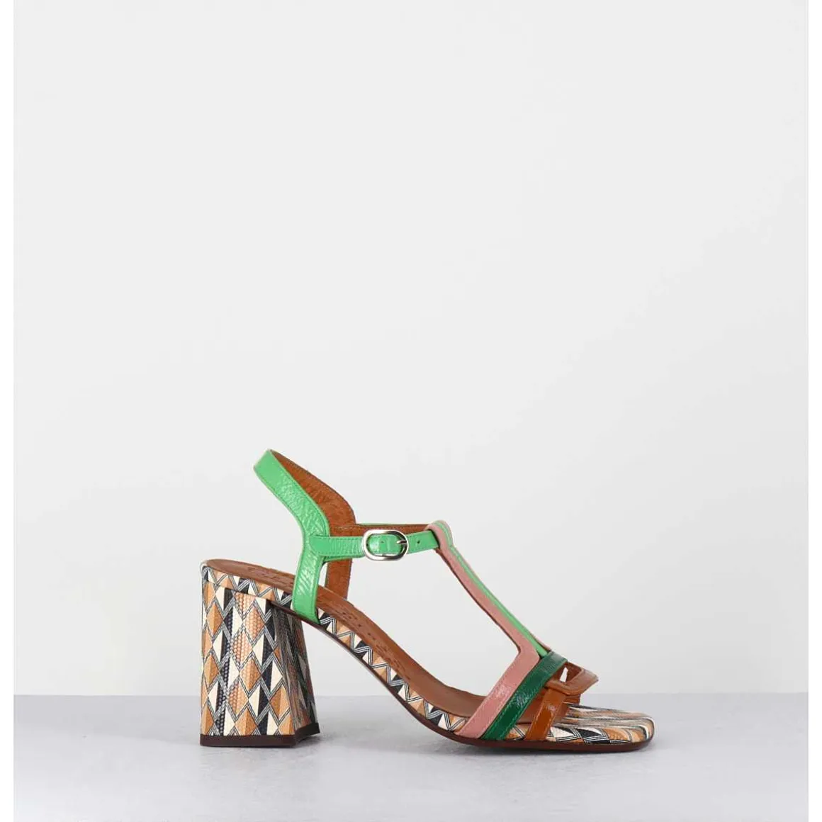 Sandales En Cuir Multi-Co & Imprime Retro - Piyata Ferrari Menta