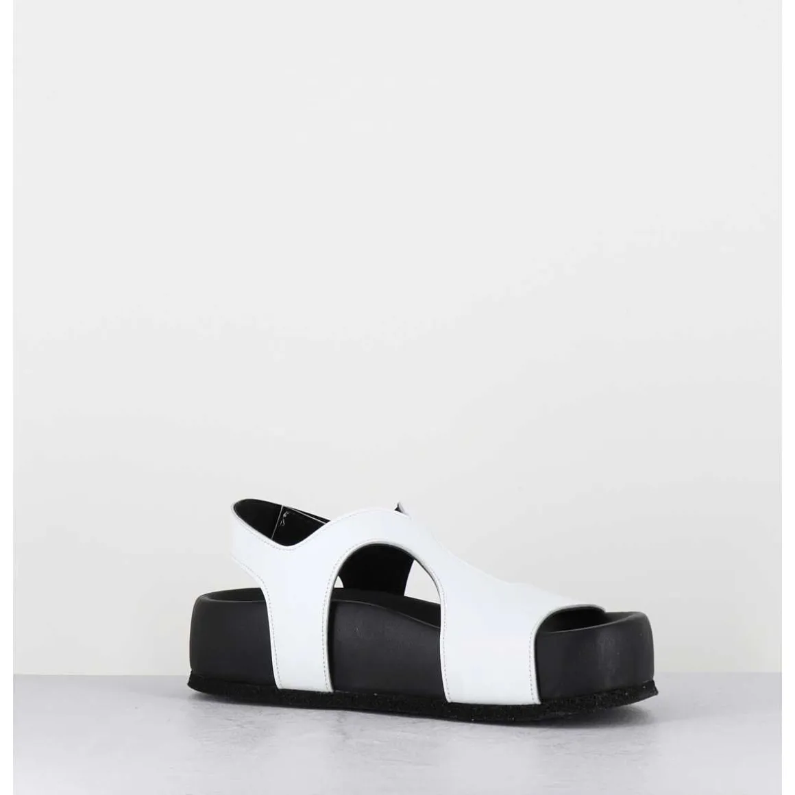 Sandales En Cuir Noir & Blanc Semelle Epaisse - Gava Buffy White