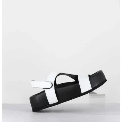 Sandales En Cuir Noir & Blanc Semelle Epaisse - Gava Buffy White