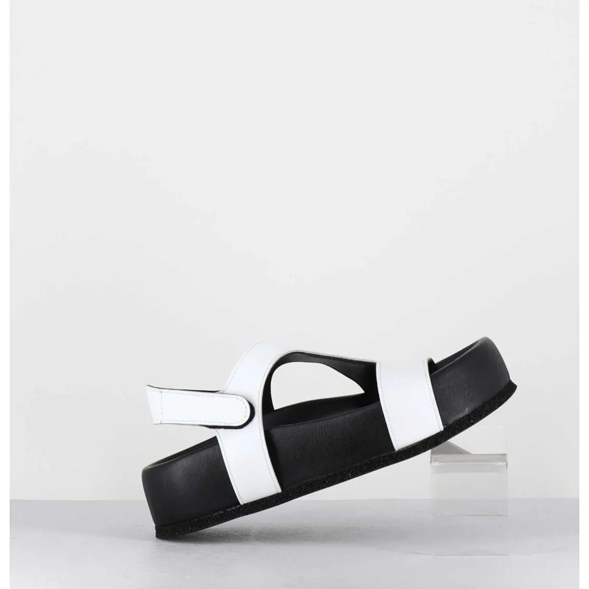Sandales En Cuir Noir & Blanc Semelle Epaisse - Gava Buffy White