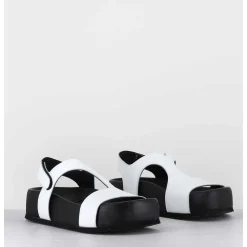 Sandales En Cuir Noir & Blanc Semelle Epaisse - Gava Buffy White