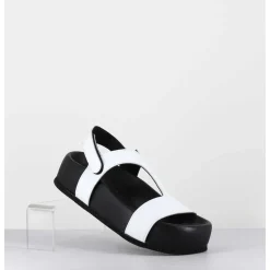 Sandales En Cuir Noir & Blanc Semelle Epaisse - Gava Buffy White