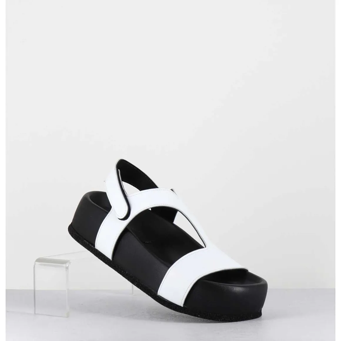 Sandales En Cuir Noir & Blanc Semelle Epaisse - Gava Buffy White