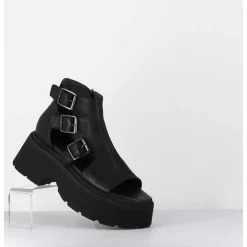 Sandales En Cuir Noir Semelle Epaisse Legere - 3460 Gas Nero