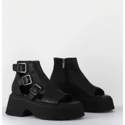 Sandales En Cuir Noir Semelle Epaisse Legere - 3460 Gas Nero
