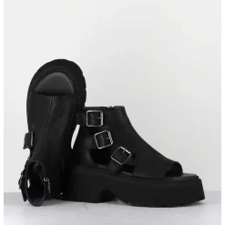 Sandales En Cuir Noir Semelle Epaisse Legere - 3460 Gas Nero
