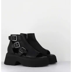 Sandales En Cuir Noir Semelle Epaisse Legere - 3460 Gas Nero