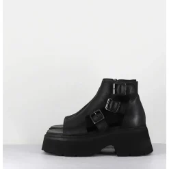 Sandales En Cuir Noir Semelle Epaisse Legere - 3460 Gas Nero