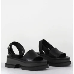 Sandales En Cuir Noir Semelle Bloc Legere - Filate Noir