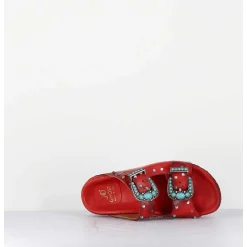 Sandales En Cuir Rouge Boucles & Pierres - 3532Mod Rosso