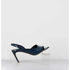 Sandales En Cuir Vernis Bleu Marine Talon Fin - 11537 Vetro Jeans