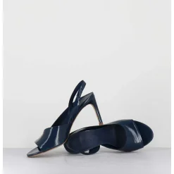 Sandales En Cuir Vernis Bleu Marine Talon Fin - 11537 Vetro Jeans