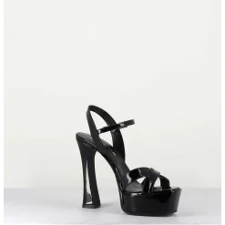 Sandales En Cuir Vernis Noir A Talon Haut - Mira Nero