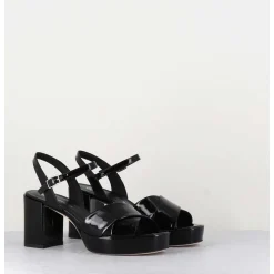 Sandales En Cuir Vernis Noir - Julia23 Nero