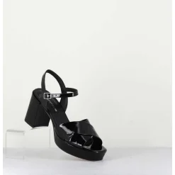Sandales En Cuir Vernis Noir - Julia23 Nero