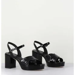Sandales En Cuir Vernis Noir - Julia23 Nero