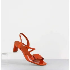 Sandales En Cuir Vernis Orange Petit Talon - 11317 Vetro Orange