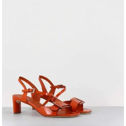 Sandales En Cuir Vernis Orange Petit Talon - 11317 Vetro Orange