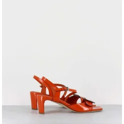 Sandales En Cuir Vernis Orange Petit Talon - 11317 Vetro Orange