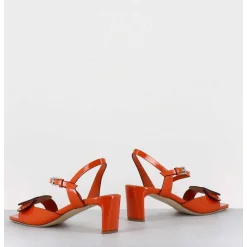 Sandales En Cuir Vernis Orange Petit Talon - 11317 Vetro Orange