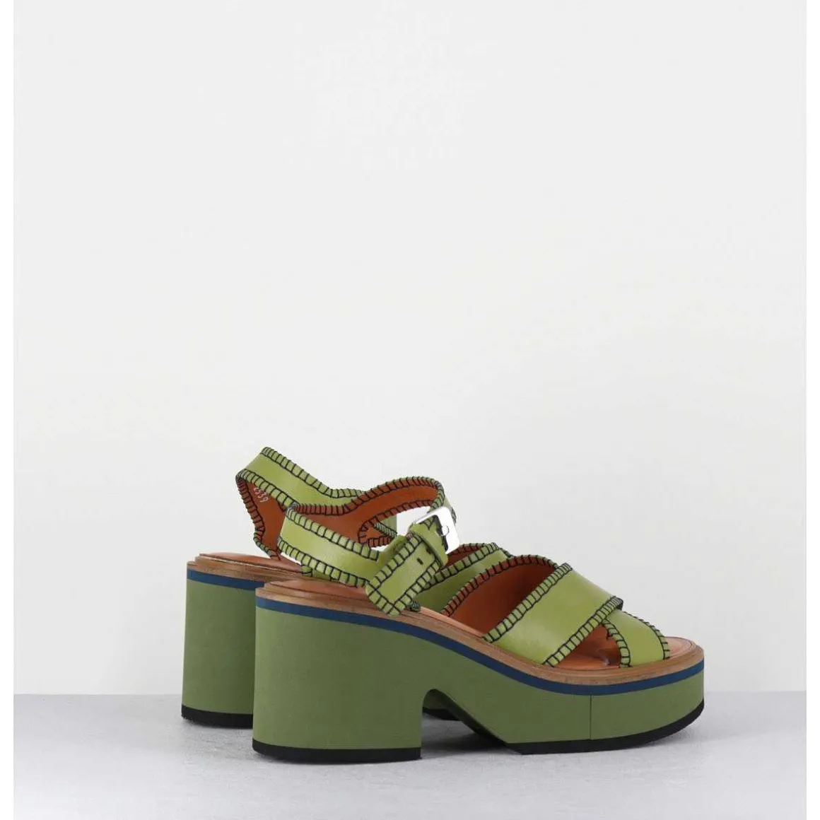 Sandales En Cuir Vert Bloc Micro-Bloc Leger - Charlisp Pacific