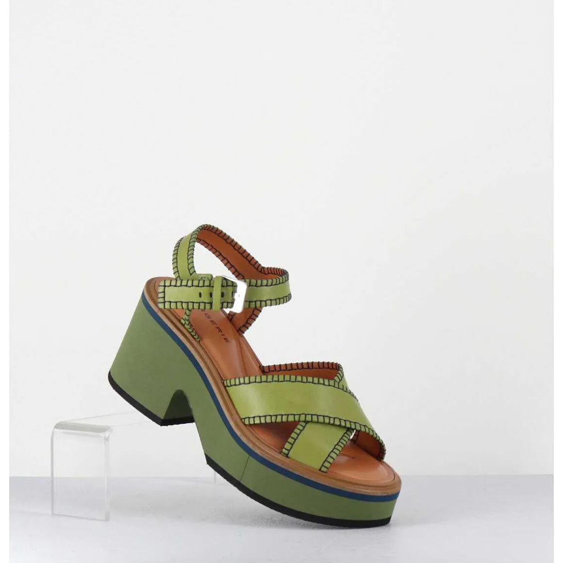 Sandales En Cuir Vert Bloc Micro-Bloc Leger - Charlisp Pacific