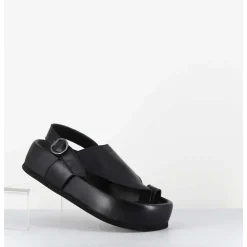 Sandales Entre-Doigts Semelle Epaisse En Cuir Noir - Gaviv3 Buffy Nero