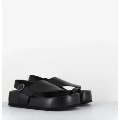 Sandales Entre-Doigts Semelle Epaisse En Cuir Noir - Gaviv3 Buffy Nero