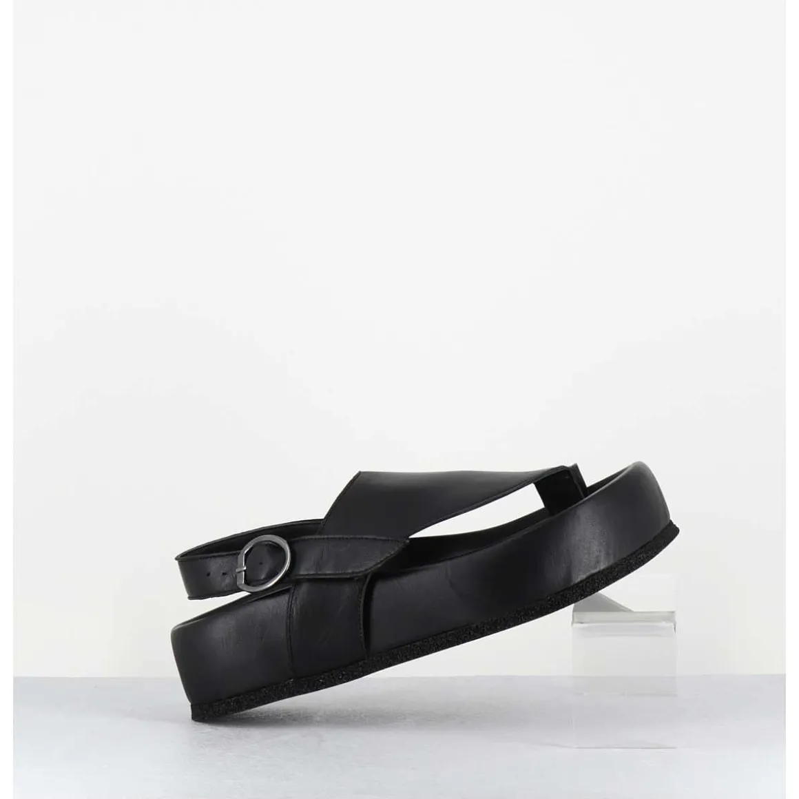 Sandales Entre-Doigts Semelle Epaisse En Cuir Noir - Gaviv3 Buffy Nero