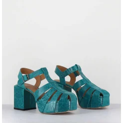 Sandales Meduses A Plateforme En Cuir Gaufre Bleu 1Gs449 Naplak Ottanio
