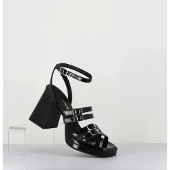 Sandales Multi-Brides A Plateforme En Cuir Vernis Noir - Minate Vernice Nero