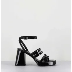Sandales Multi-Brides A Plateforme En Cuir Vernis Noir - Minate Vernice Nero