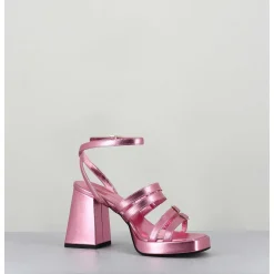 Sandales Multi-Brides A Plateforme Cuir Metallise Rose - Minate Laminato Ninfea