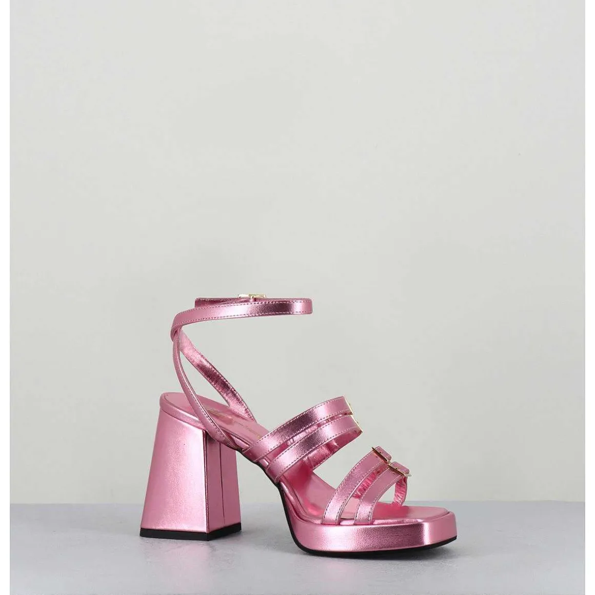 Sandales Multi-Brides A Plateforme Cuir Metallise Rose - Minate Laminato Ninfea
