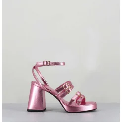 Sandales Multi-Brides A Plateforme Cuir Metallise Rose - Minate Laminato Ninfea
