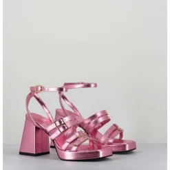 Sandales Multi-Brides A Plateforme Cuir Metallise Rose - Minate Laminato Ninfea
