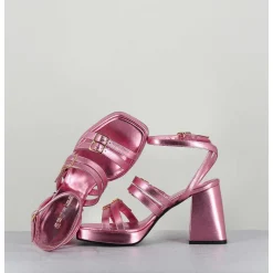 Sandales Multi-Brides A Plateforme Cuir Metallise Rose - Minate Laminato Ninfea