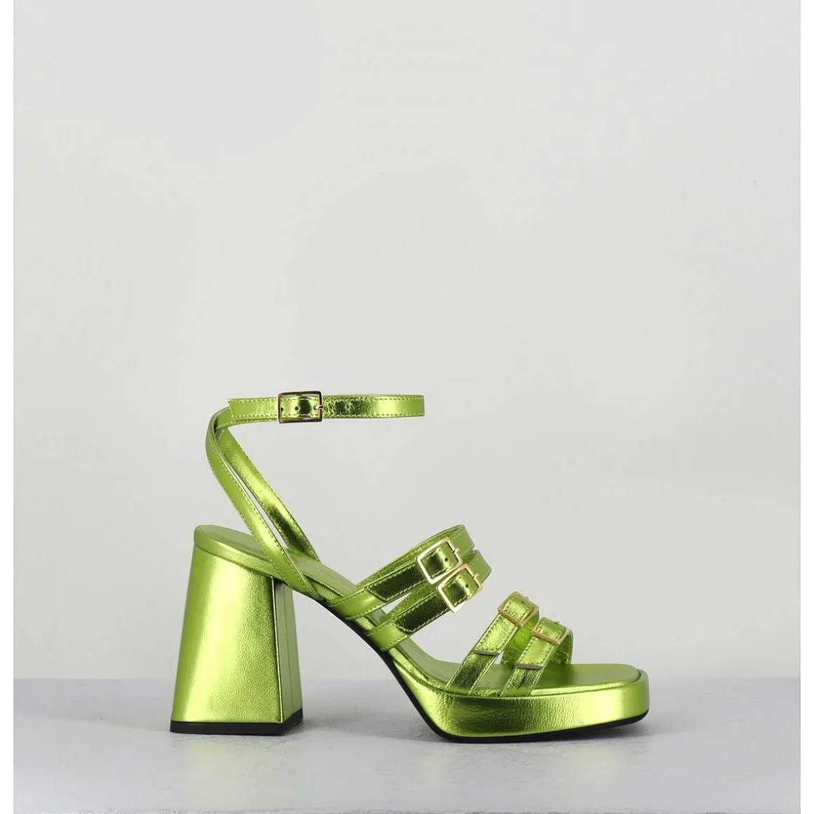 Sandales Multi-Brides A Plateforme Cuir Metallise Vert - Minate Laminato Acid