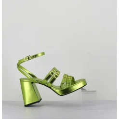 Sandales Multi-Brides A Plateforme Cuir Metallise Vert - Minate Laminato Acid