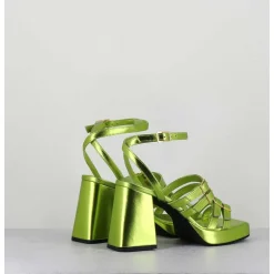 Sandales Multi-Brides A Plateforme Cuir Metallise Vert - Minate Laminato Acid