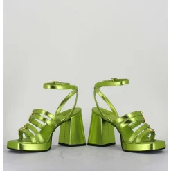 Sandales Multi-Brides A Plateforme Cuir Metallise Vert - Minate Laminato Acid