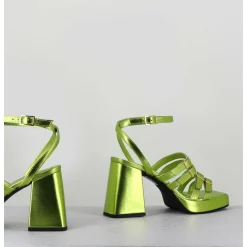 Sandales Multi-Brides A Plateforme Cuir Metallise Vert - Minate Laminato Acid
