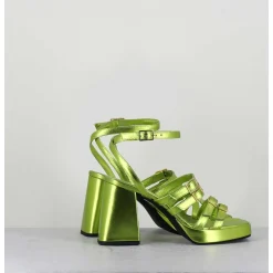 Sandales Multi-Brides A Plateforme Cuir Metallise Vert - Minate Laminato Acid