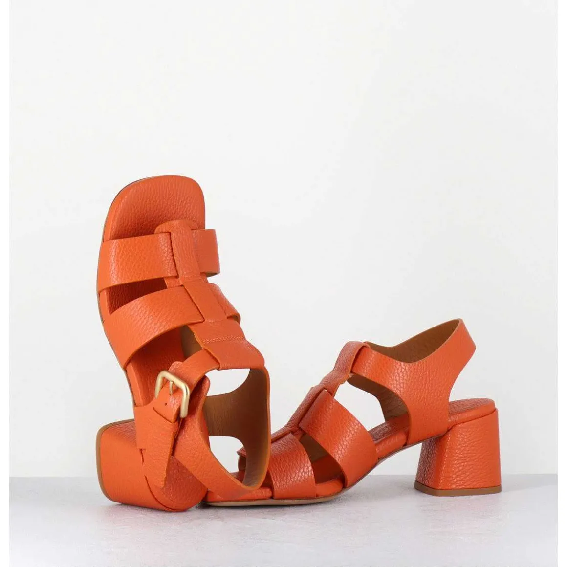 Sandales Multi-Brides En Cuir Graine Orange - S125 Cloud Orange