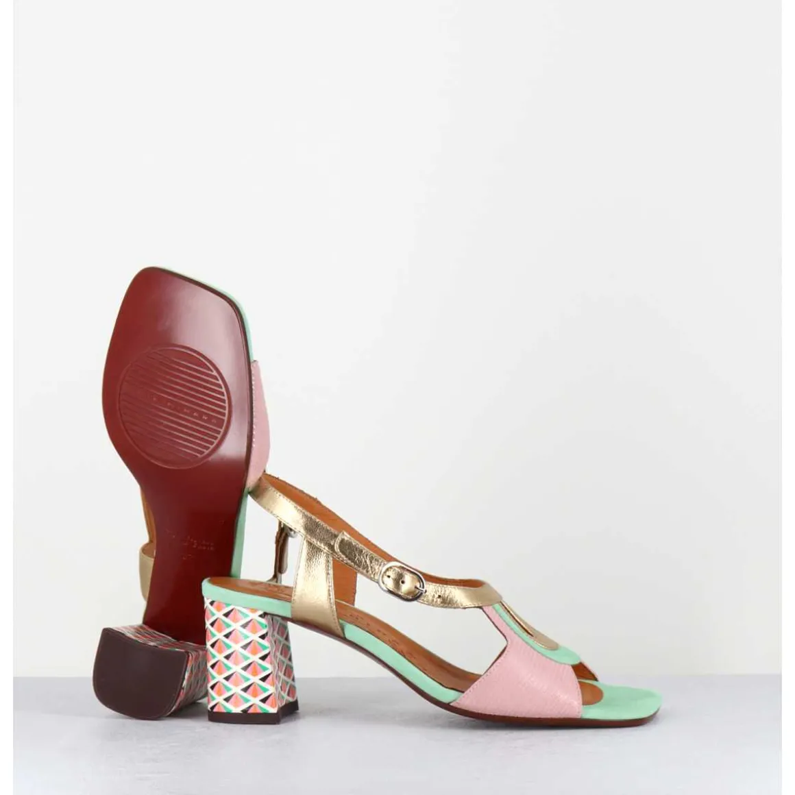 Sandales Multi-Matiere Pastel & Imprime Art Deco - Lorvina44 Jeep Pink