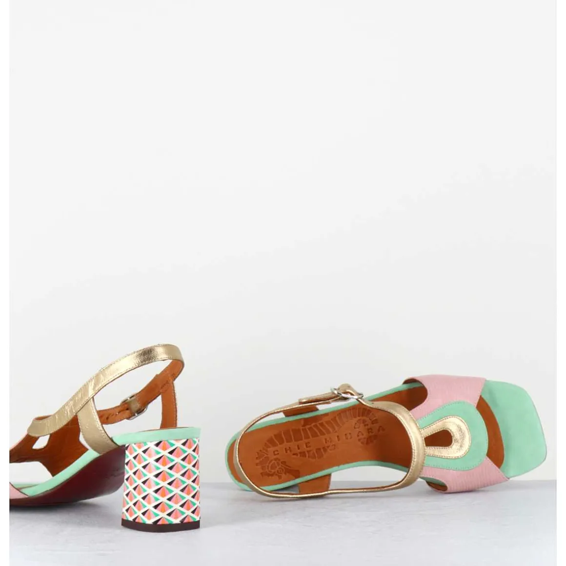 Sandales Multi-Matiere Pastel & Imprime Art Deco - Lorvina44 Jeep Pink