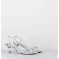Sandales Petit Talon En Cuir Argent Iridescent - Capri Cosmo Silver