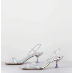 Sandales Petit Talon En Cuir Argent Iridescent - Capri Cosmo Silver