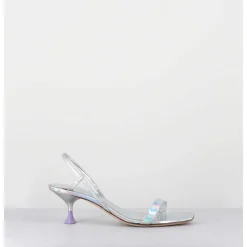 Sandales Petit Talon En Cuir Argent Iridescent - Capri Cosmo Silver