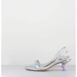 Sandales Petit Talon En Cuir Argent Iridescent - Capri Cosmo Silver